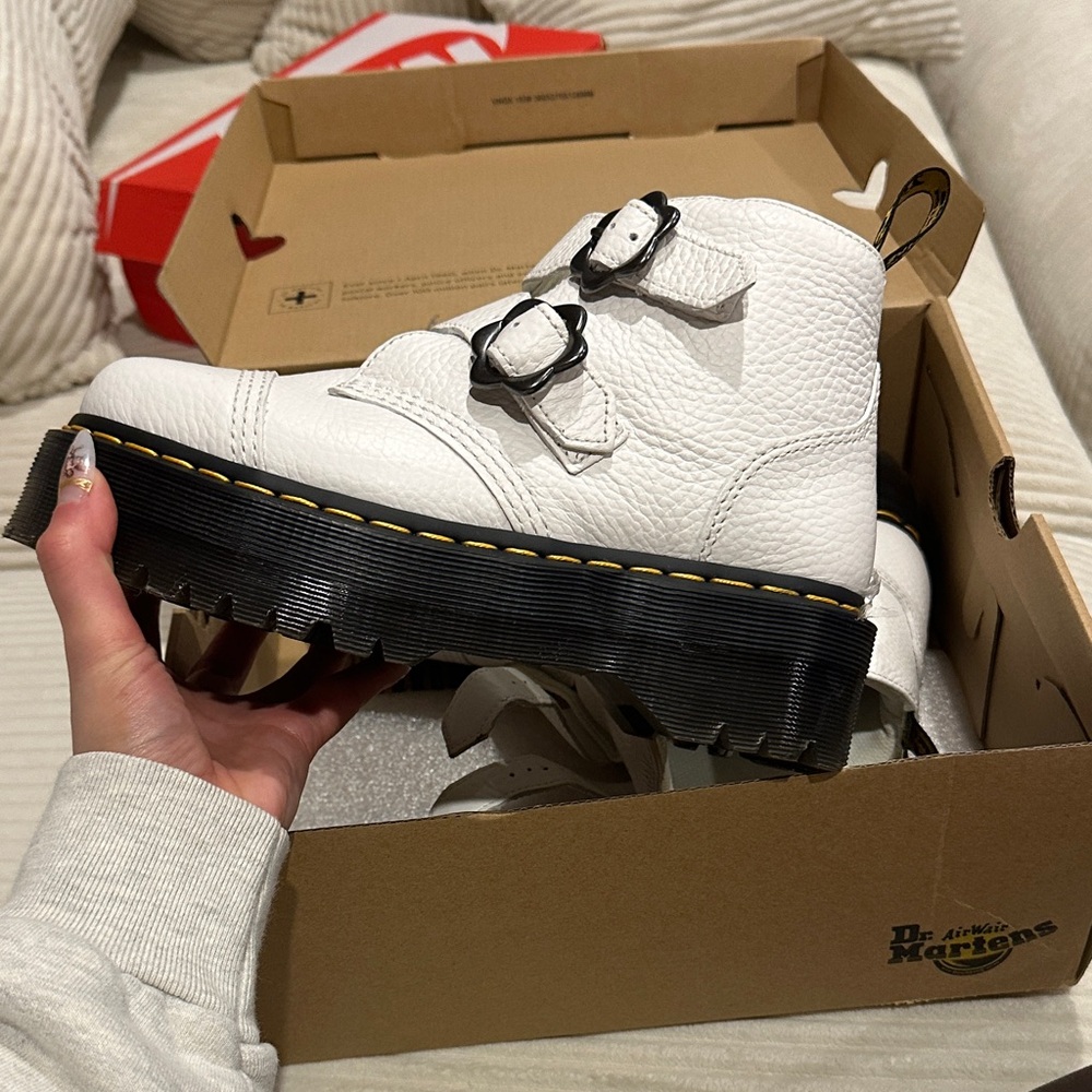 SPRING SALE Dr. Martens DEVON FLOWER BUCKLE LEATHER PLATFORM BOOTS